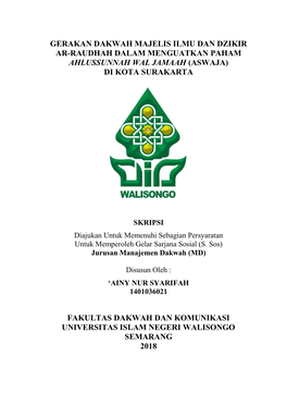 Gerakan Dakwah Majelis Ilmu Dan Dzikir Ar-Raudhah Dalam Menguatkan Paham Ahlussunnah Wal Jamaah (Aswaja) Di Kota Surakarta