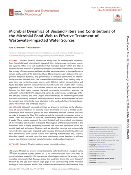 Microbial Dynamics of Biosand Filters and Contributions of the Microbial Food Web to Effective Treatment of Downloaded from Wastewater-Impacted Water Sources