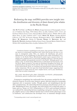 Redrawing the Map: Mtdna Provides New Insight Into the Distribution and Diversity of Short‐Finned Pilot Whales In