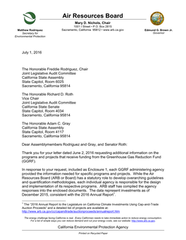 Letter from CARB in Response to the JLAC Request, Dated July 1, 2016