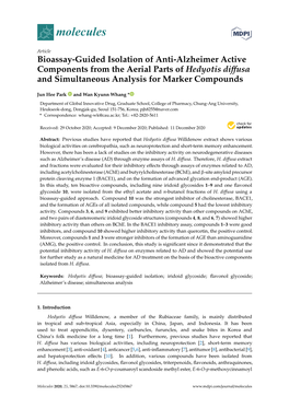 Bioassay-Guided Isolation of Anti-Alzheimer Active Components from the Aerial Parts of Hedyotis Diﬀusa and Simultaneous Analysis for Marker Compounds