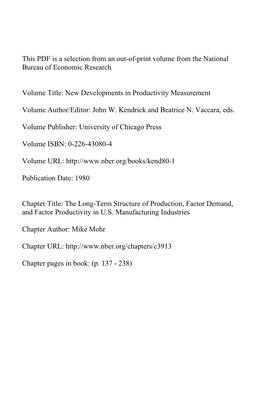 The Long-Term Structure of Production, Factor Demand, and Factor Productivity in U.S