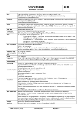 Chloral Hydrate 2021 Newborn Use Only