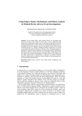 Using Failure Modes, Mechanisms, and Effects Analysis in Medical Device Adverse Event Investigations