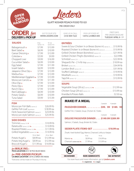 Open Chol Hamoed Glatt Kosher Pesach Food to Go Pre-Order Only