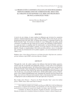 El Chileno Justo Donoso Y El Peruano Francisco De Paula González Vigil*