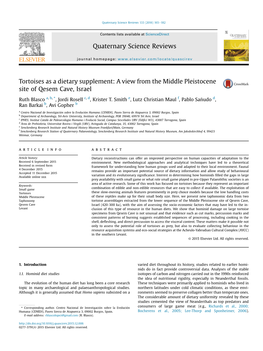 Tortoises As a Dietary Supplement: a View from the Middle Pleistocene Site of Qesem Cave, Israel