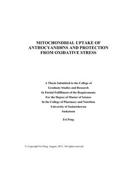 Mitochondrial Uptake of Anthocyanidins and Protection from Oxidative Stress