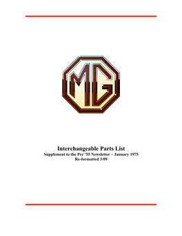Interchangeable Parts List Supplement to the Pre ’55 Newsletter – January 1975 Re-Formatted 3/09