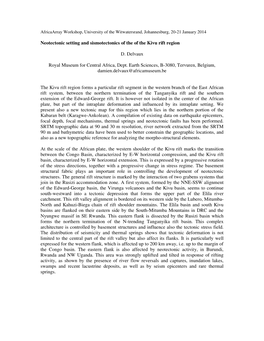 Neotectonic Setting and Sismotectonics of the of the Kivu Rift Region D. Delvaux Royal Museum for Central Africa, Dept. Earth S