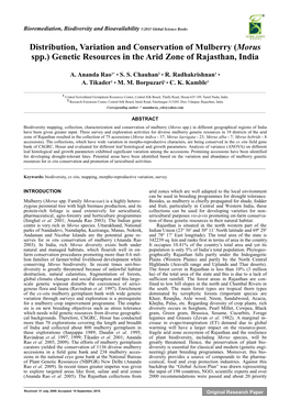 Distribution, Variation and Conservation of Mulberry (Morus Spp.) Genetic Resources in the Arid Zone of Rajasthan, India