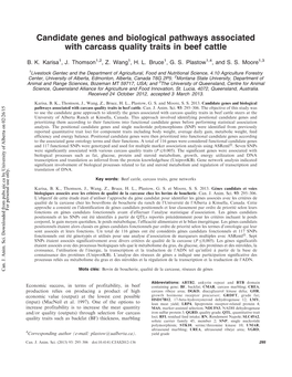 Candidate Genes and Biological Pathways Associated with Carcass Quality Traits in Beef Cattle