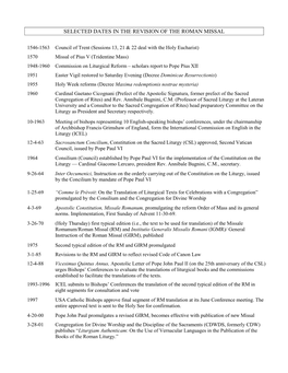 Selected Dates in the Revision of the Roman Missal