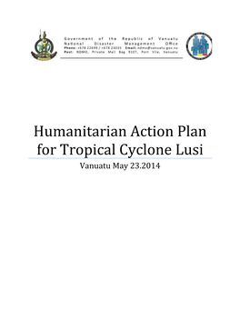 Humanitarian Action Plan for Tropical Cyclone Lusi Vanuatu May 23.2014