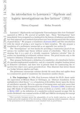 “Algebraic and Logistic Investigations on Free Lattices” (1951)