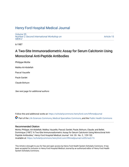 A Two-Site Immunoradiometric Assay for Serum Calcitonin Using Monoclonal Anti-Peptide Antibodies