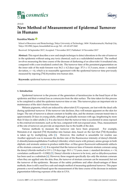 New Method of Measurement of Epidermal Turnover in Humans