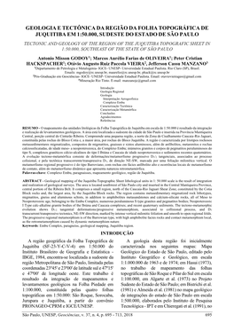 Geologia E Tectônica Da Região Da Folha Topográfica De Juquitiba Em 1:50.000, Sudeste Do Estado De São Paulo