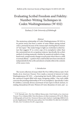 Evaluating Scribal Freedom and Fidelity: Number-Writing Techniques in Codex Washingtonianus (W 032)