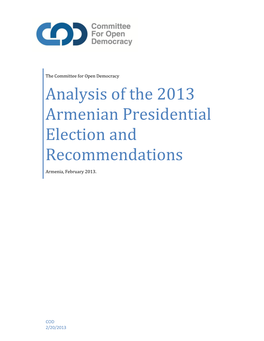 Analysis of the 2013 Armenian Presidential Election and Recommendations