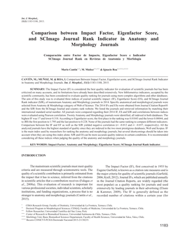 Comparison Between Impact Factor, Eigenfactor Score, and Scimago Journal Rank Indicator in Anatomy and Morphology Journals