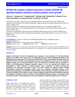 MYSM1-AR Complex-Mediated Repression of Akt/C-Raf/GSK-3Β Signaling Impedes Castration-Resistant Prostate Cancer Growth