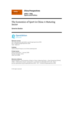 The Economics of Sport in China: a Maturing Sector