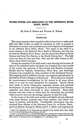 Water Power and Irrigation in the Jefferson River Basin, Mont