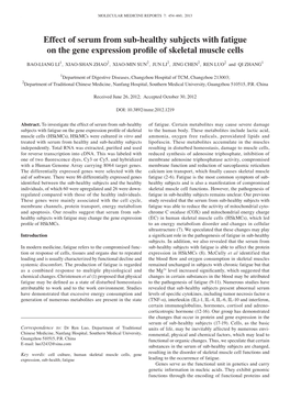 Effect of Serum from Sub-Healthy Subjects with Fatigue on the Gene Expression Profile of Skeletal Muscle Cells