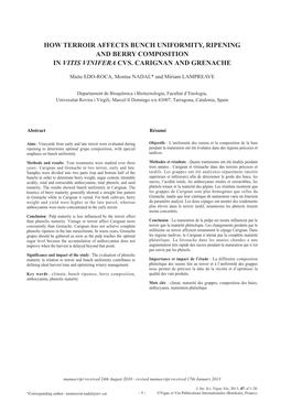 How Terroir Affects Bunch Uniformity, Ripening and Berry Composition in Vitis Vinifera Cvs