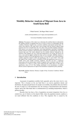 Mobility Behavior Analysis of Migrant from Java in South Kuta-Bali