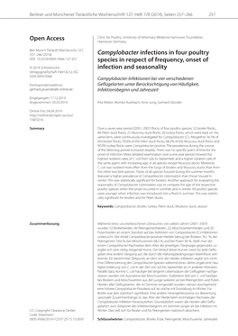 Campylobacter Infections in Four Poultry Species in Respect Of