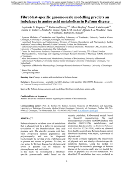 Fibroblast-Specific Genome-Scale Modelling Predicts an Imbalance in Amino Acid Metabolism in Refsum Disease