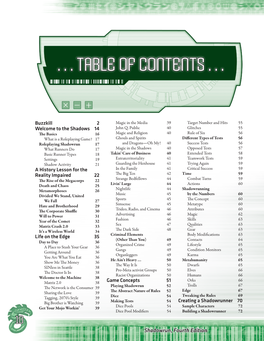 Shadowrun Fourth Edition: Table of Contents