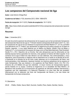 Los Campeones Del Campeonato Nacional De Liga