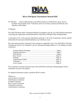 DIAA Fall Sports Tournament Manual 2020