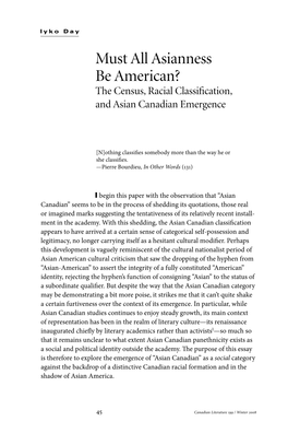Must All Asianness Be American? the Census, Racial Classiﬁcation, and Asian Canadian Emergence