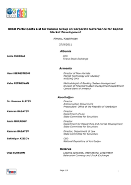 OECD Participants List for Eurasia Group on Corporate Governance for Capital Market Development