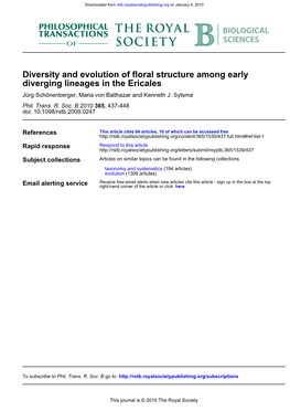 Diverging Lineages in the Ericales Diversity and Evolution of Floral