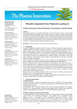 Phenolic Compounds from Pimpinella Saxifraga L