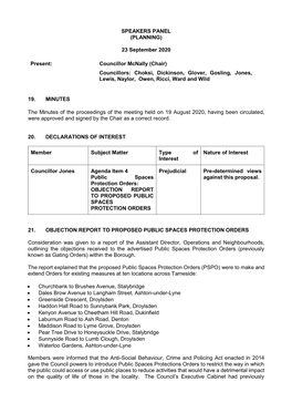 PLANNING) 23 September 2020 Present: Councillor Mcnally (Chair