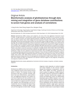 Original Article Bioinformatic Analysis of Glioblastomas Through Data