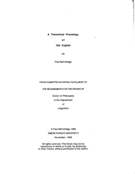 A Theoretical Phonology of Old English / by Paul Mcfetridge