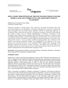 Educators' Perceptions of the Foundation Phase English Home