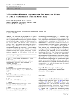 And Late-Holocene Vegetation and Fire History at Biviere Di Gela, A