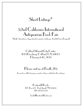 Short Listings* 52Nd California International Antiquarian Book Fair