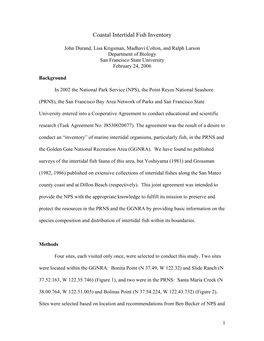Coastal Intertidal Fish Inventory
