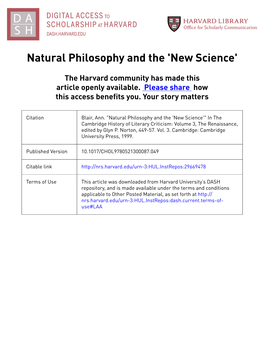 Natural Philosophy and the 'New Science'