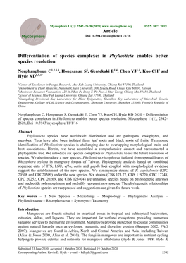 Differentiation of Species Complexes in Phyllosticta Enables Better Species Resolution