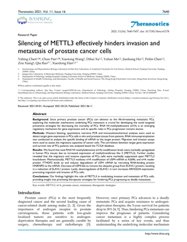 Pdf Subsequent Studies Revealled That USP4 Was Upregulated in Pca Cells Upon METTL3 Knockdown